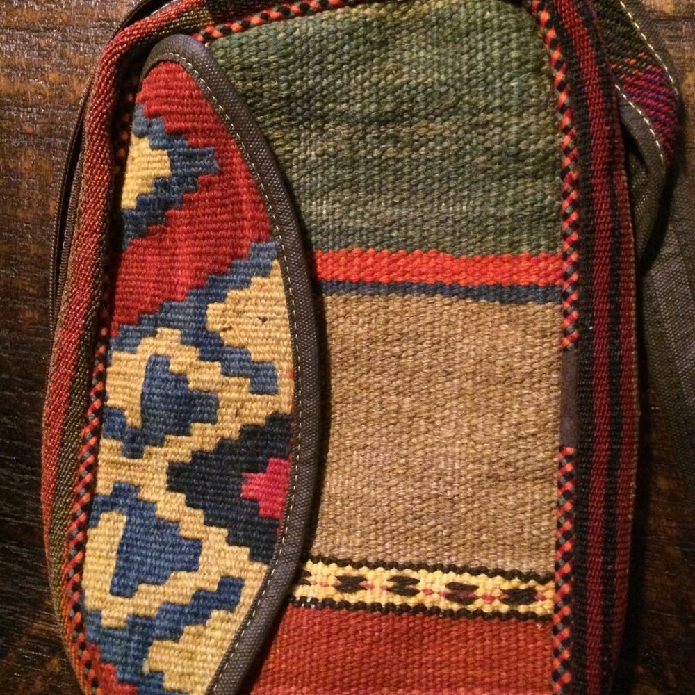 Multi colour rectangle shape cross body Carpet bag